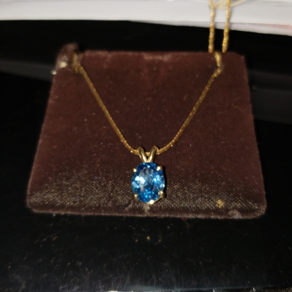 Blue Topaz Solid 14k yellow Gold pendant